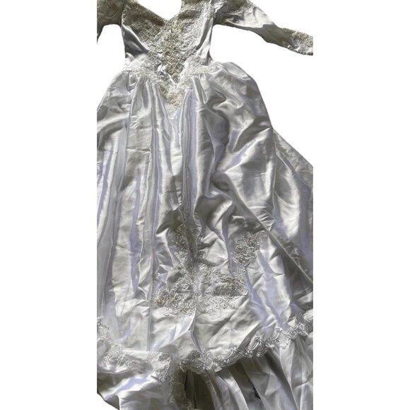 Vintage Bridal Victorian Long Wedding Dress Sz Petite White Ivory Sweetheart - Picture 2 of 16